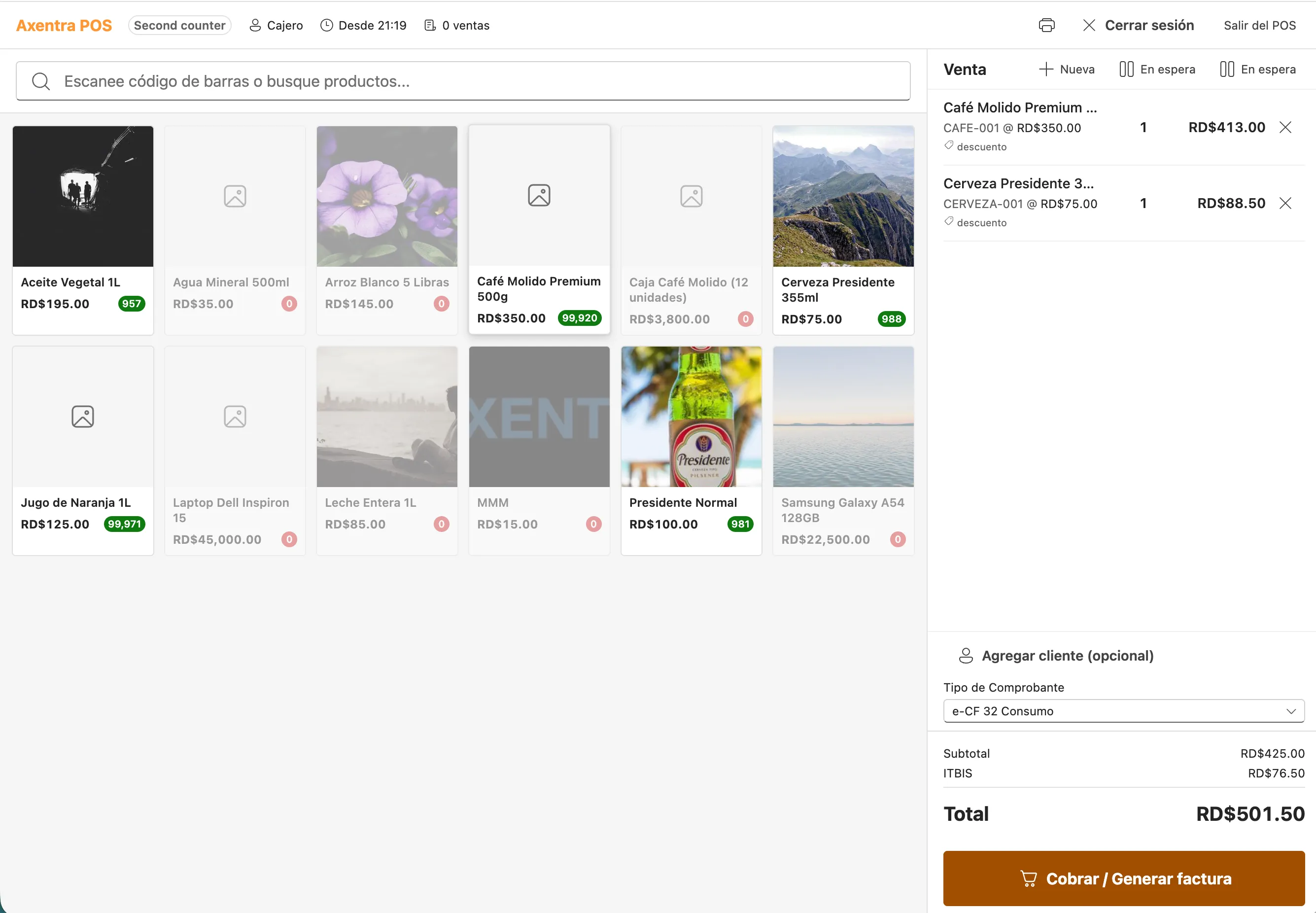 Captura del módulo Punto de Venta (POS) en Axentra ERP